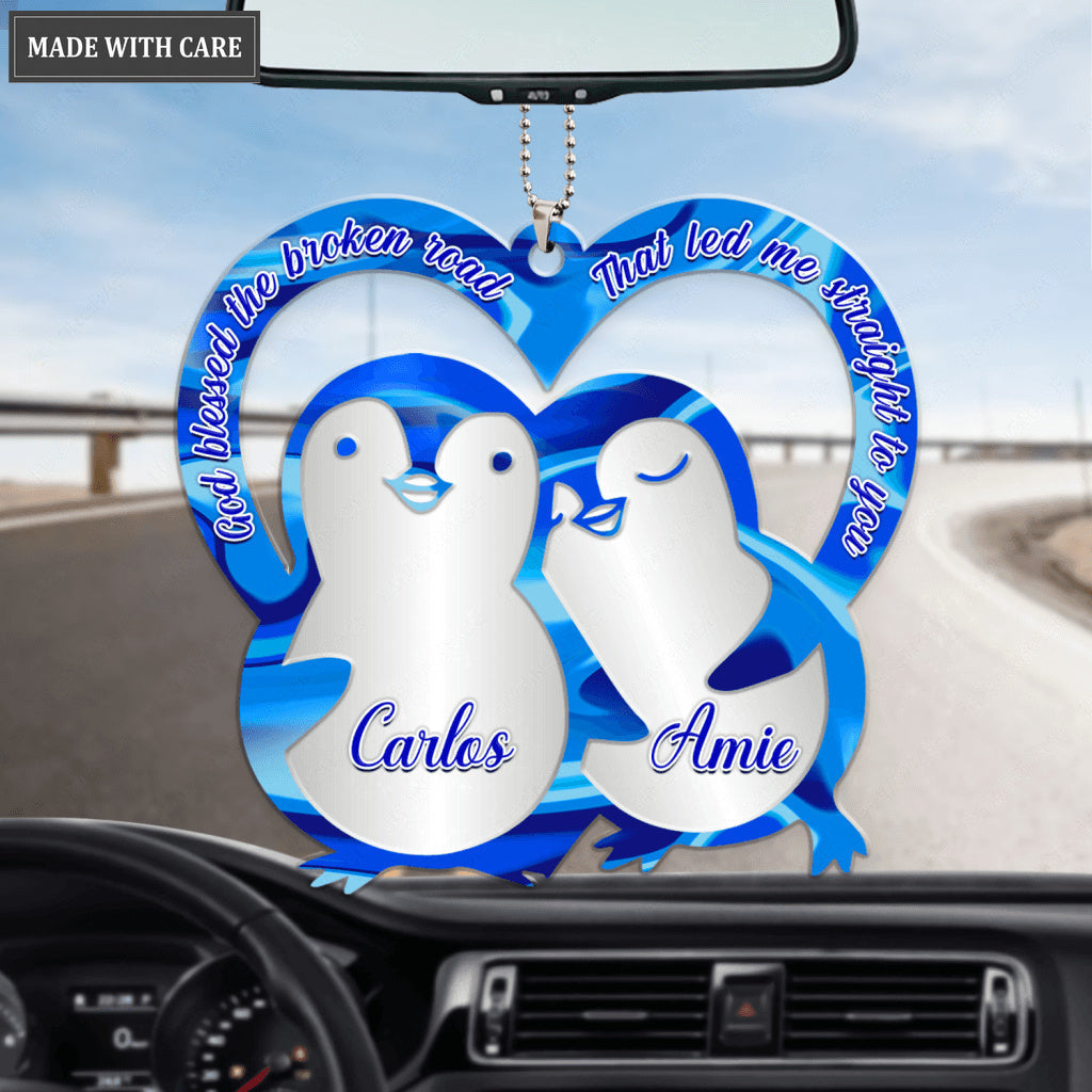 Penguins In Love God Blessed Personalized Couple Ornament