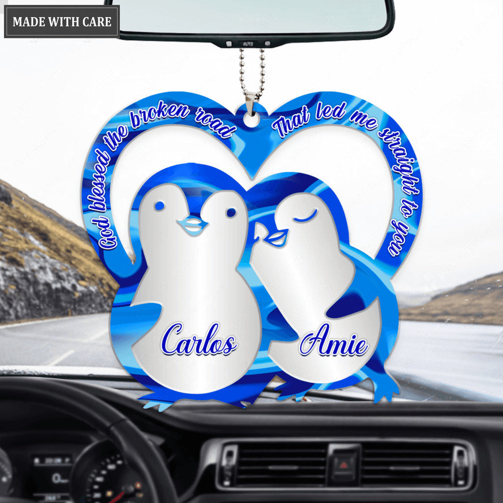 Penguins In Love God Blessed Personalized Couple Ornament