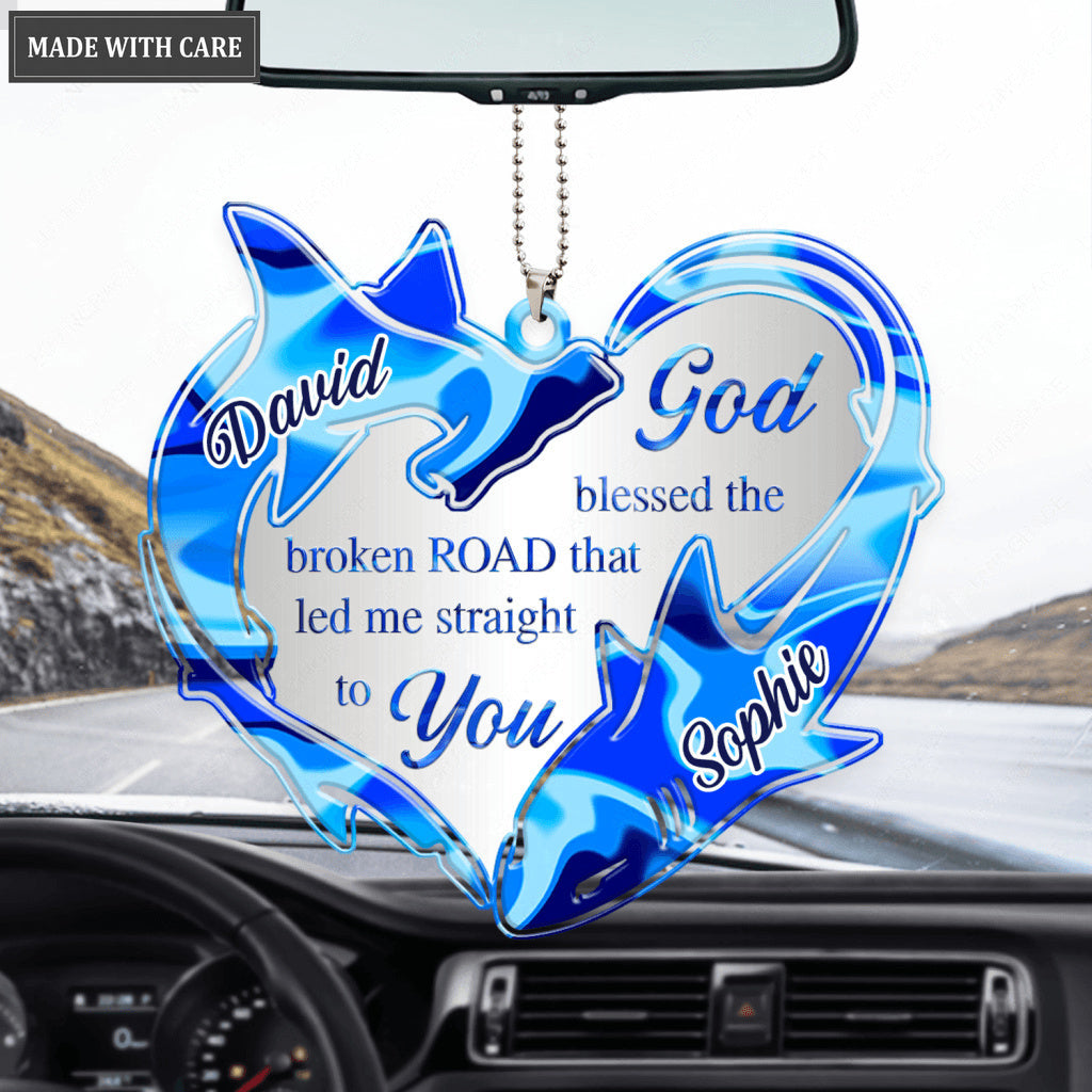 Shark In Heart Shape God Blessed Personalized Ornament