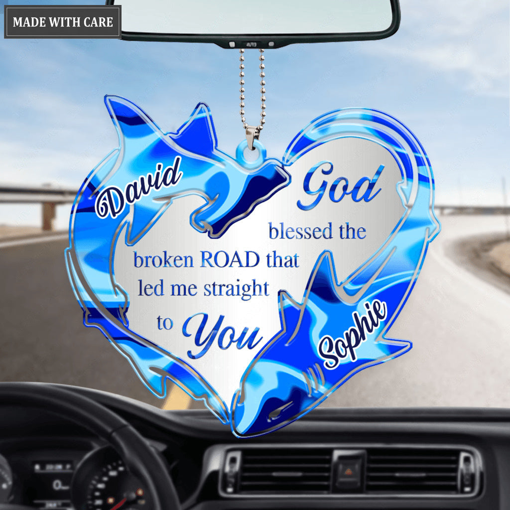 Shark In Heart Shape God Blessed Personalized Ornament