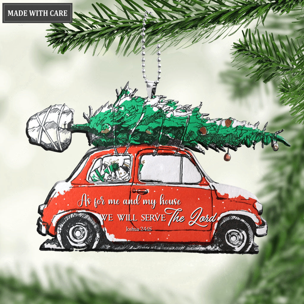 Car And Christmas Tree Serve The Lord Ornament