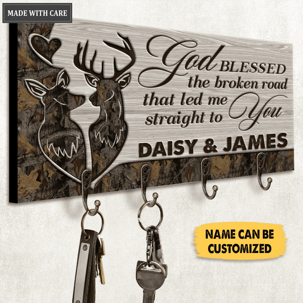 Camo Buck And Doe God Blessed Personalized Key Hanger