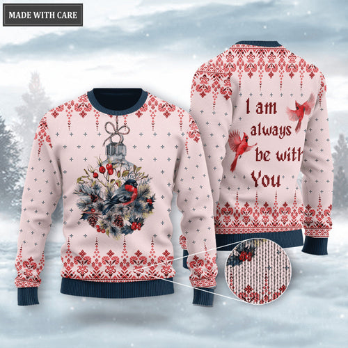 Christmas Cardinal Floral Wool Knitted Pattern I Am Always Be With You Ugly Sweater
