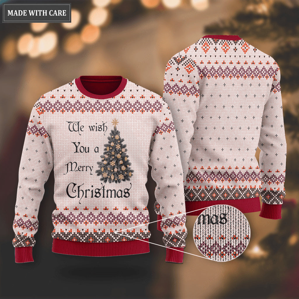 Vintage Christmas Pine Wool Knitted Pattern Wish You A Merry Christmas Ugly Sweater