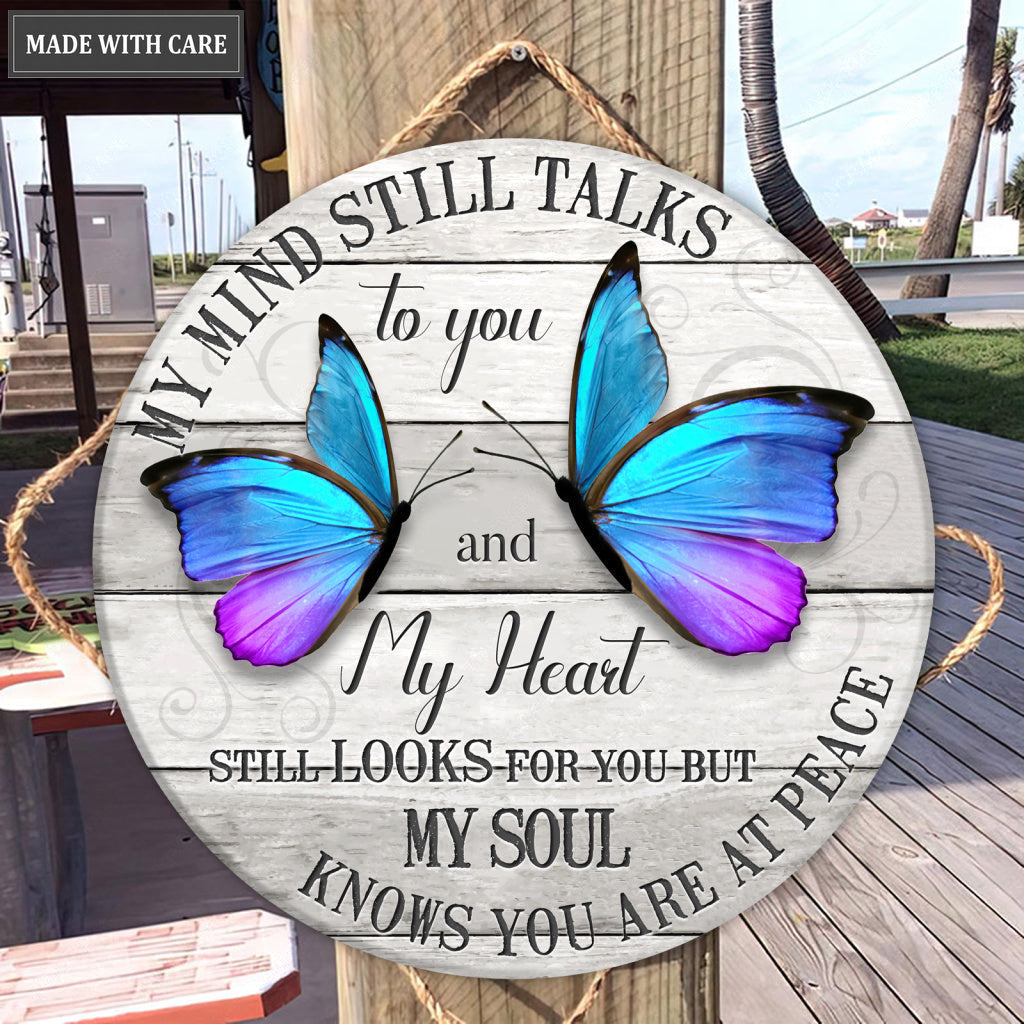 My Mind Butterflies Wood Circle Sign