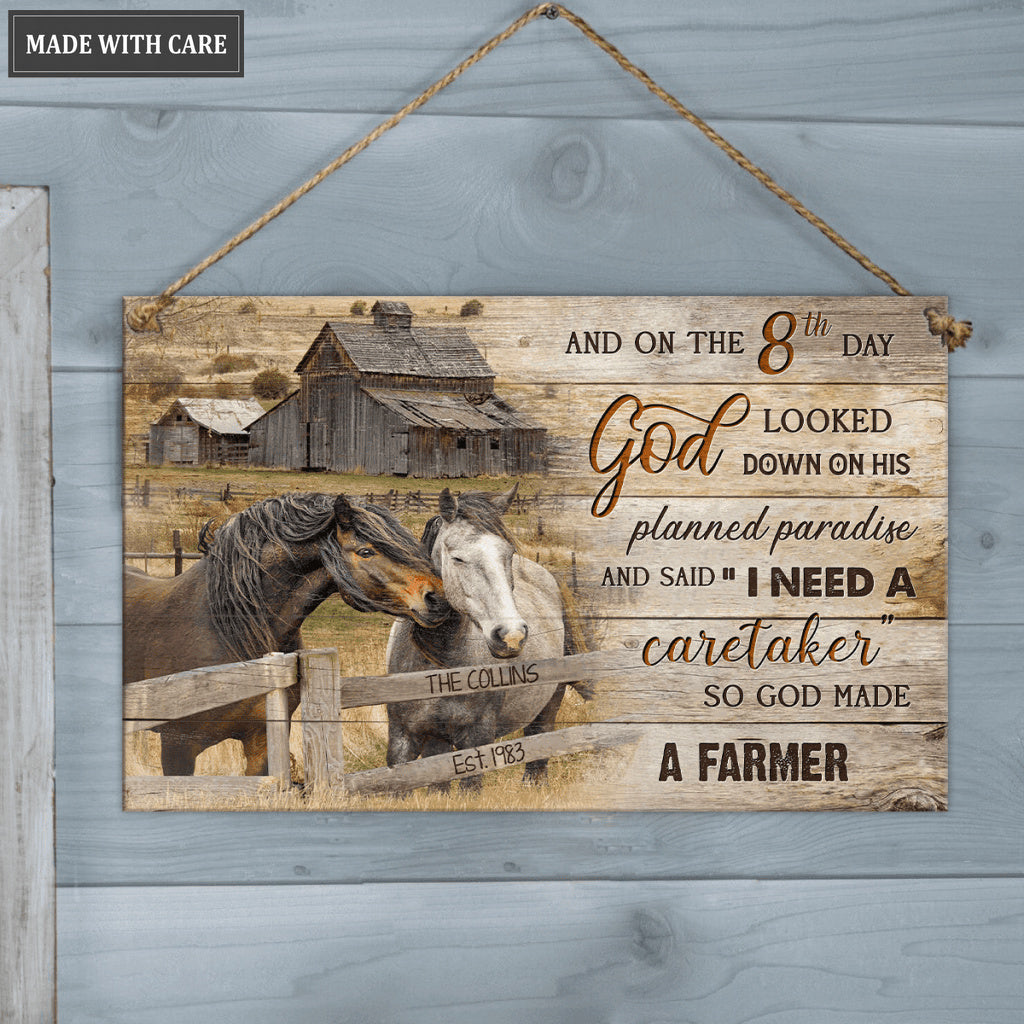 Personalized God Made A Farmer Wood Rectangle Sign