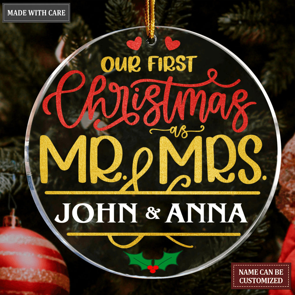 Our First Christmas As Mr And Mrs Couple Personalized Transparent Ornament