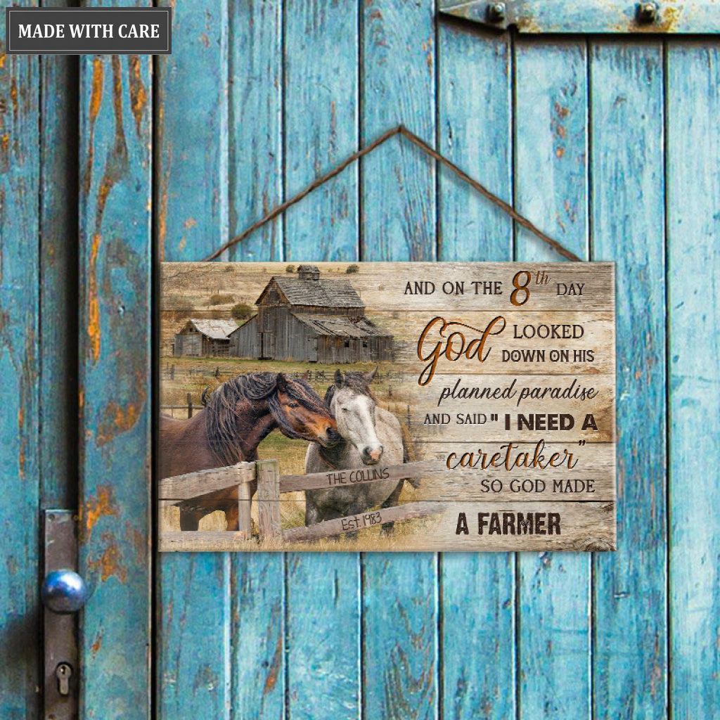 Personalized God Made A Farmer Wood Rectangle Sign