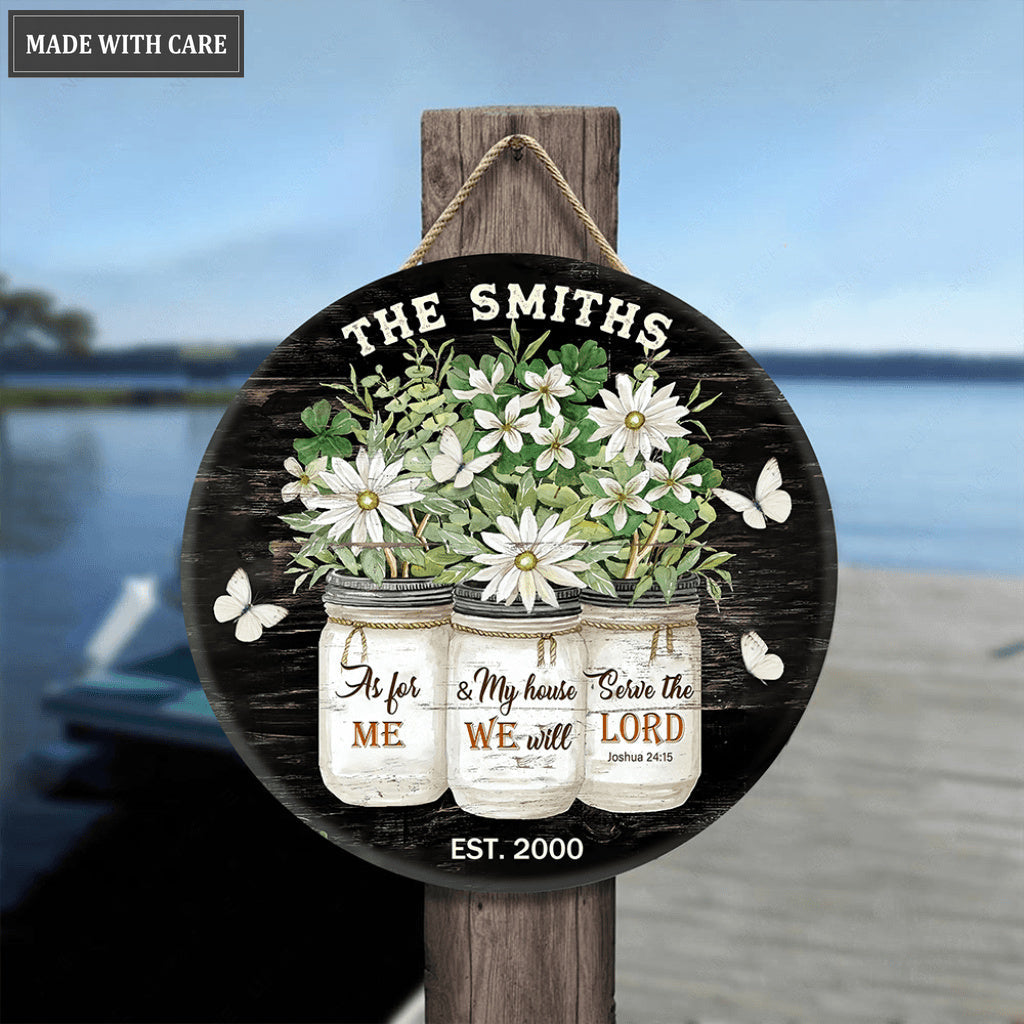 Personalized Mason Jar Serve The Lord Woodd Circle Sign