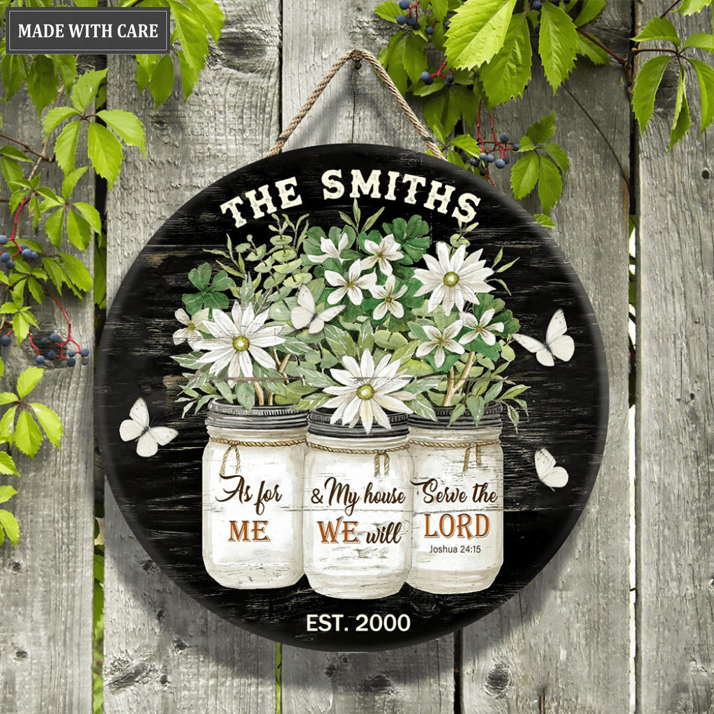 Personalized Mason Jar Serve The Lord Woodd Circle Sign