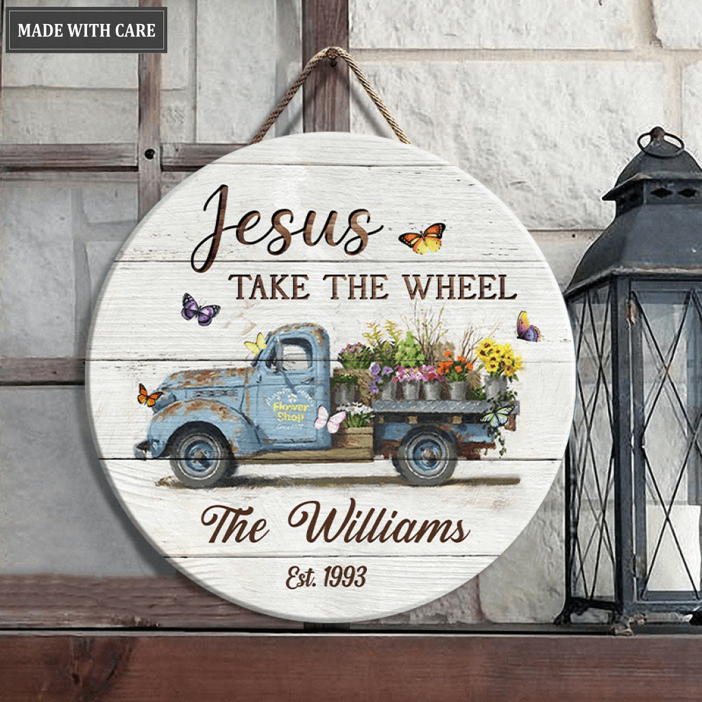 Personalized Take The Wheel Wood Circle Sign