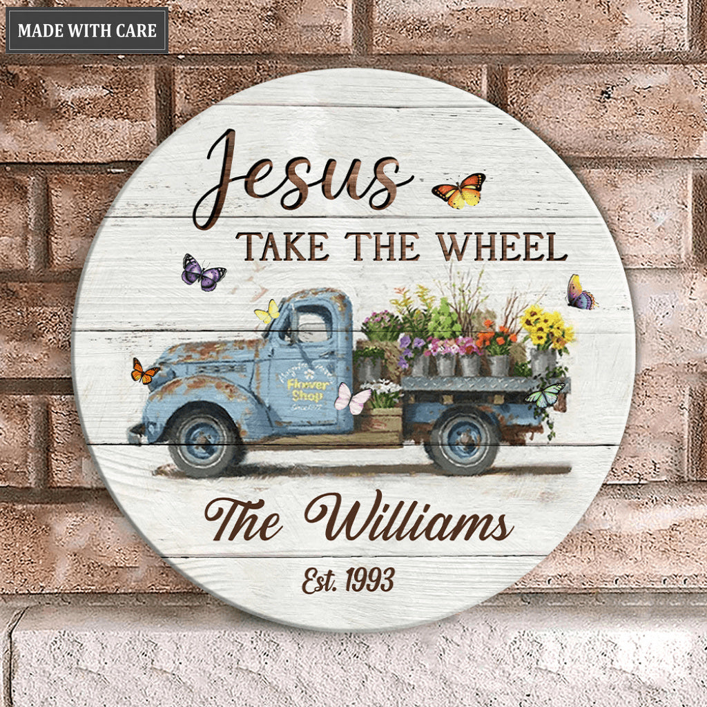 Personalized Take The Wheel Wood Circle Sign