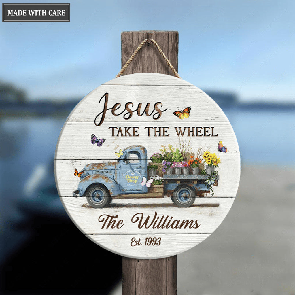 Personalized Take The Wheel Wood Circle Sign