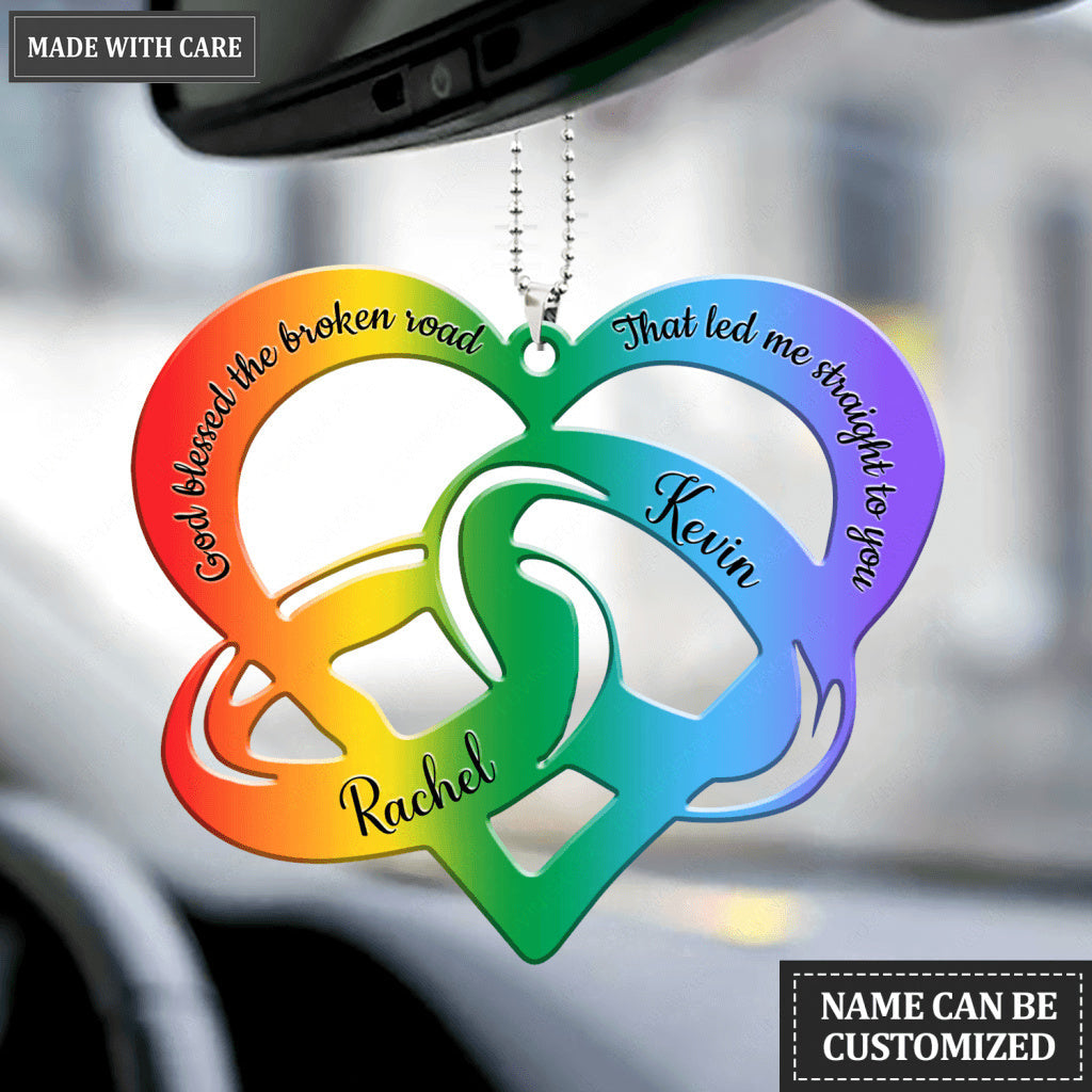 Rainbow Pride Couple Rings God Blessed Personalized Ornament