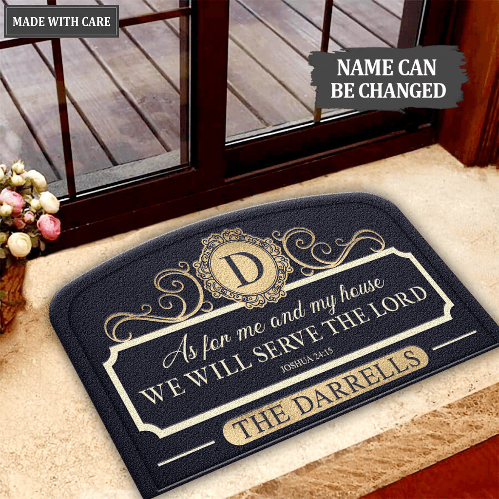 Personalized Navy Serve The Lord Shaped Doormat
