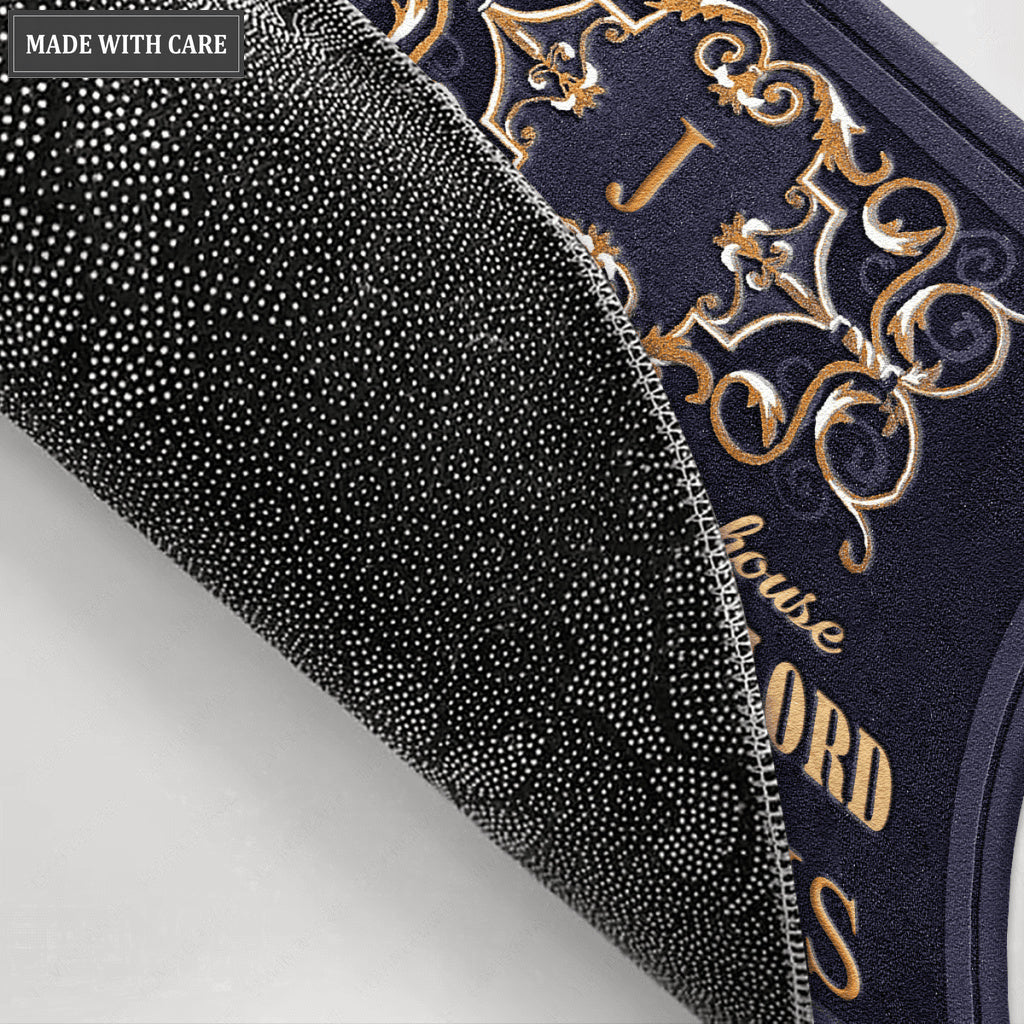 Elegant Navy Exterior Decor Monogrammed Serve The Lord Personalized Doormat