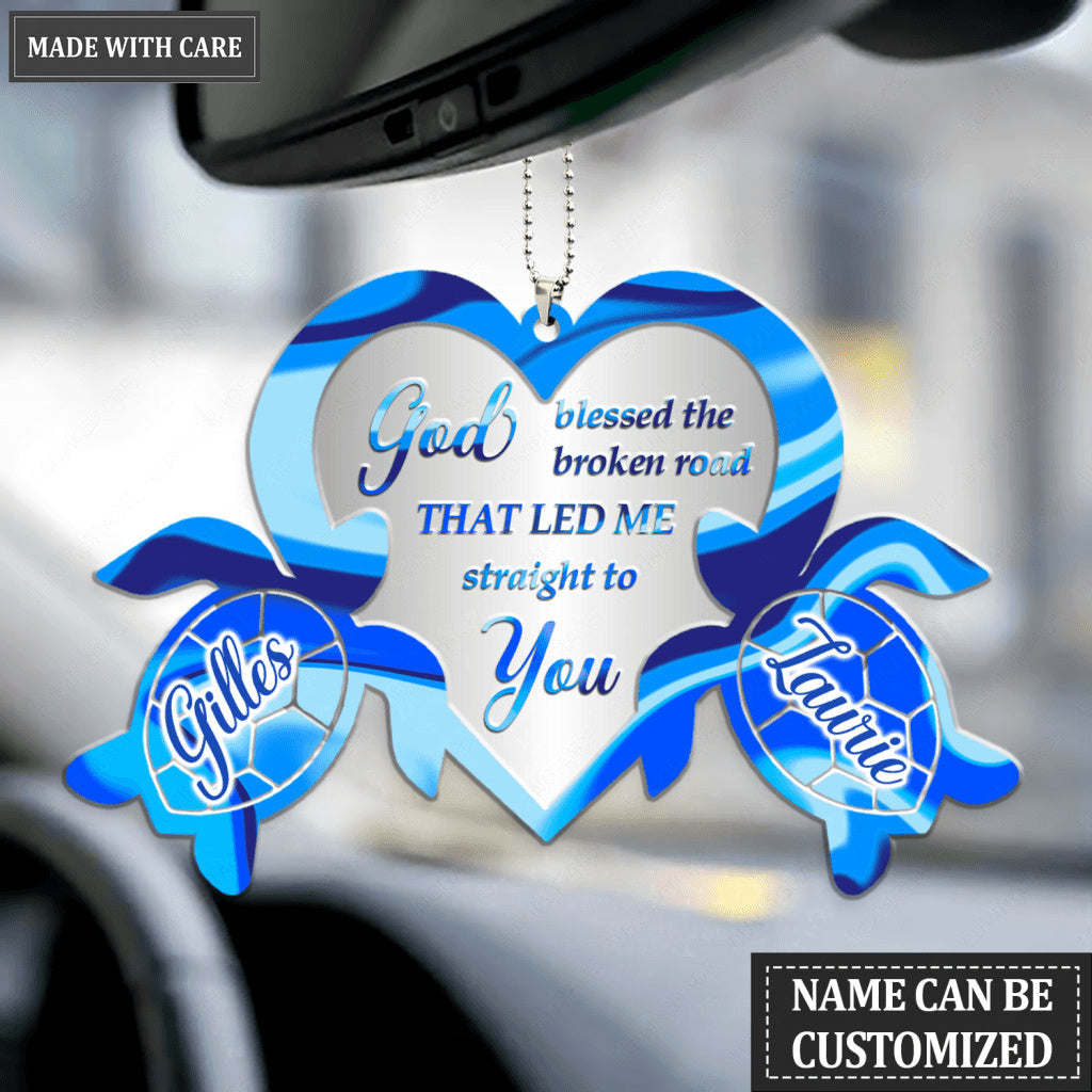 Sea Turtle Couple With Heart God Blessed Personalized Ornament