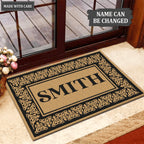 Black Blooming Hearts Bordered Personalized Family Name Doormat