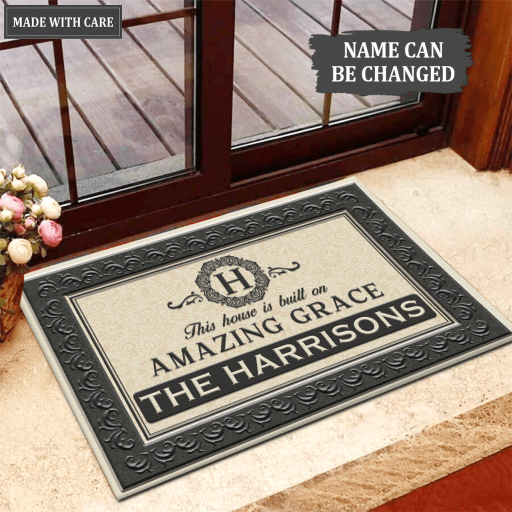This House Is Built On Amazing Grace Personalized Doormat