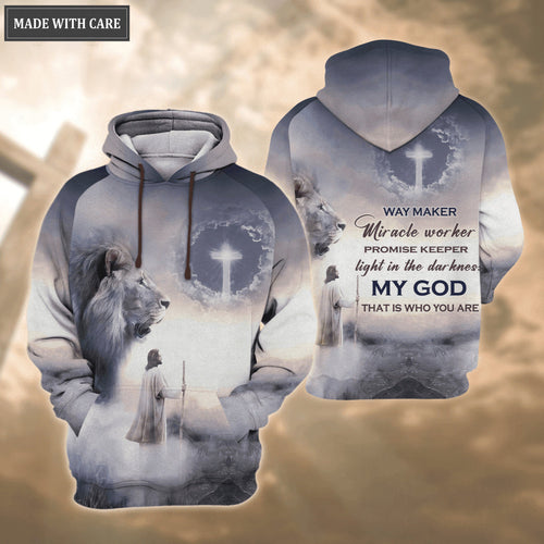 Blue Lion Christ Jesus Cross Way Maker Miracle Worker Hoodie
