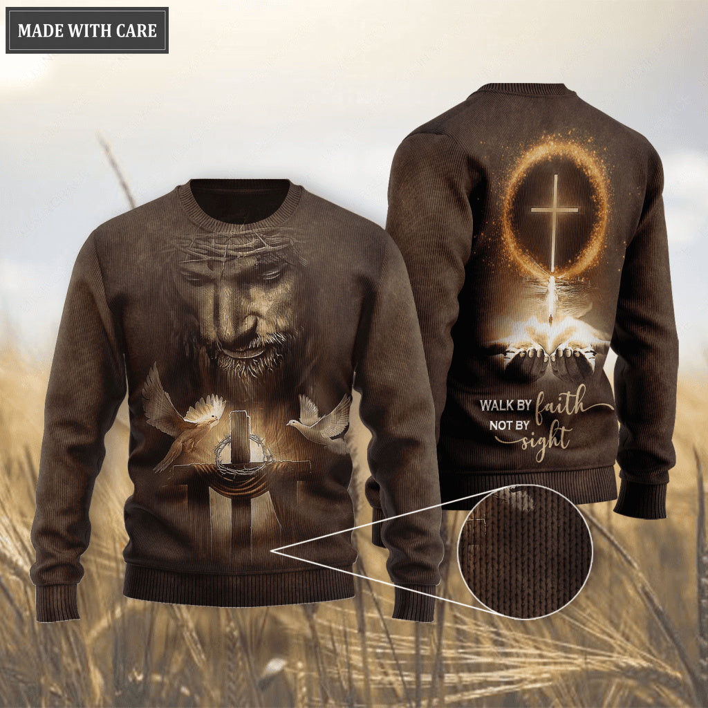 Christ Jesus Dove Cross Walk By Faith Not By Sight Wool Sweatshirt