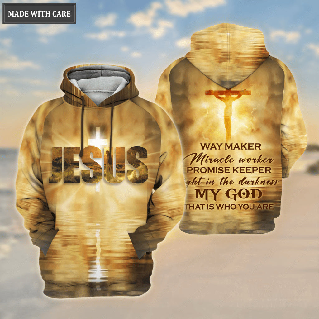 Christ Jesus On Cross On Beach Way Maker Miracle Worker Hoodie