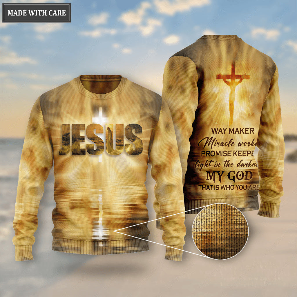 Christ Jesus On Cross On Beach Way Maker Miracle Worker Woll Sweatshirt