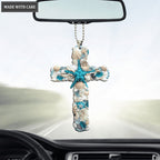 Blue Starfish Seashells Cross Ornament