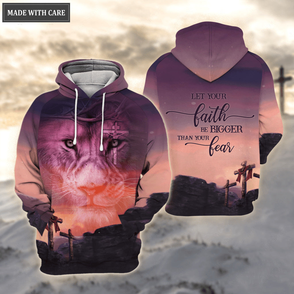 Sunset Cross Lion Let Your Faith Be Bigger Than Your Fear Hoodie