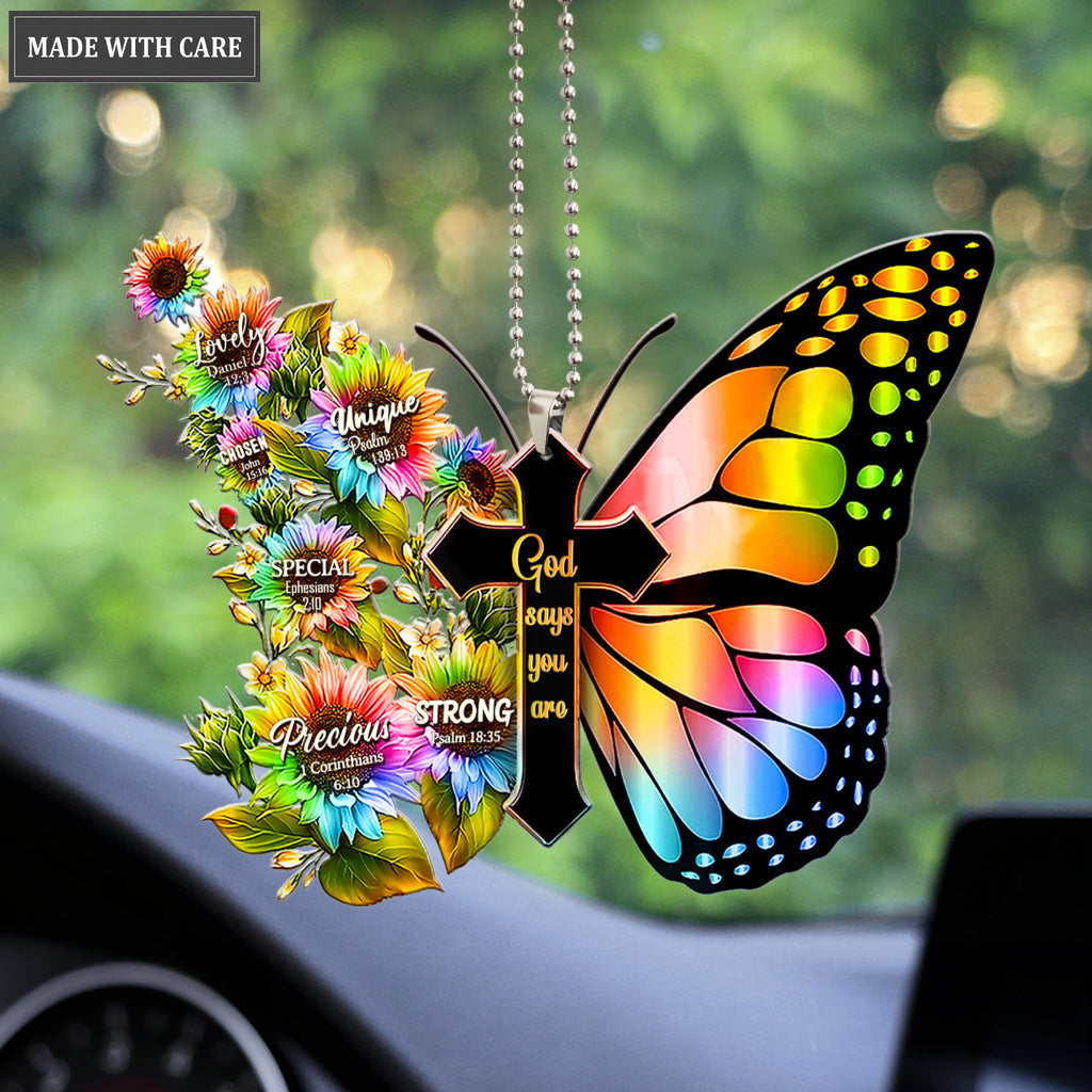 Rainbow Butterfly Cross God Says You Are Ornament