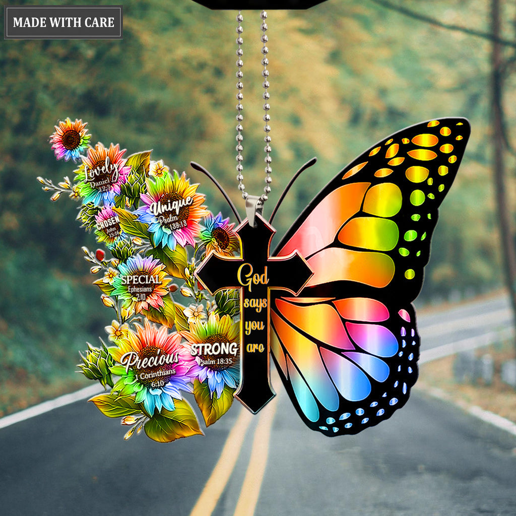 Rainbow Butterfly Cross God Says You Are Ornament