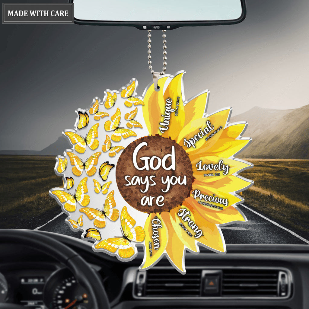Sunflower and Flying Butterfly God Says You Are Ornament