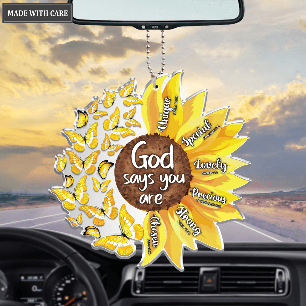 Sunflower and Flying Butterfly God Says You Are Ornament