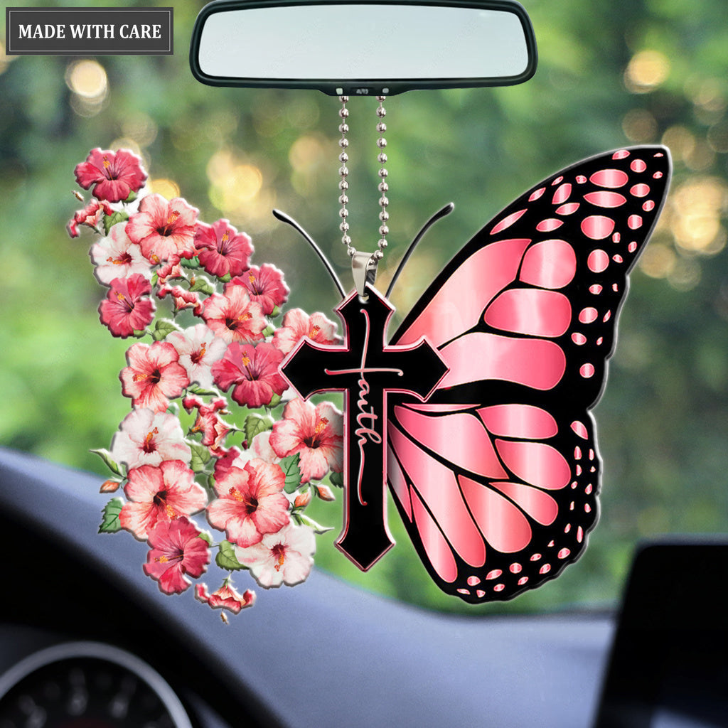 Hibiscus Flower Butterfly Faith Ornament