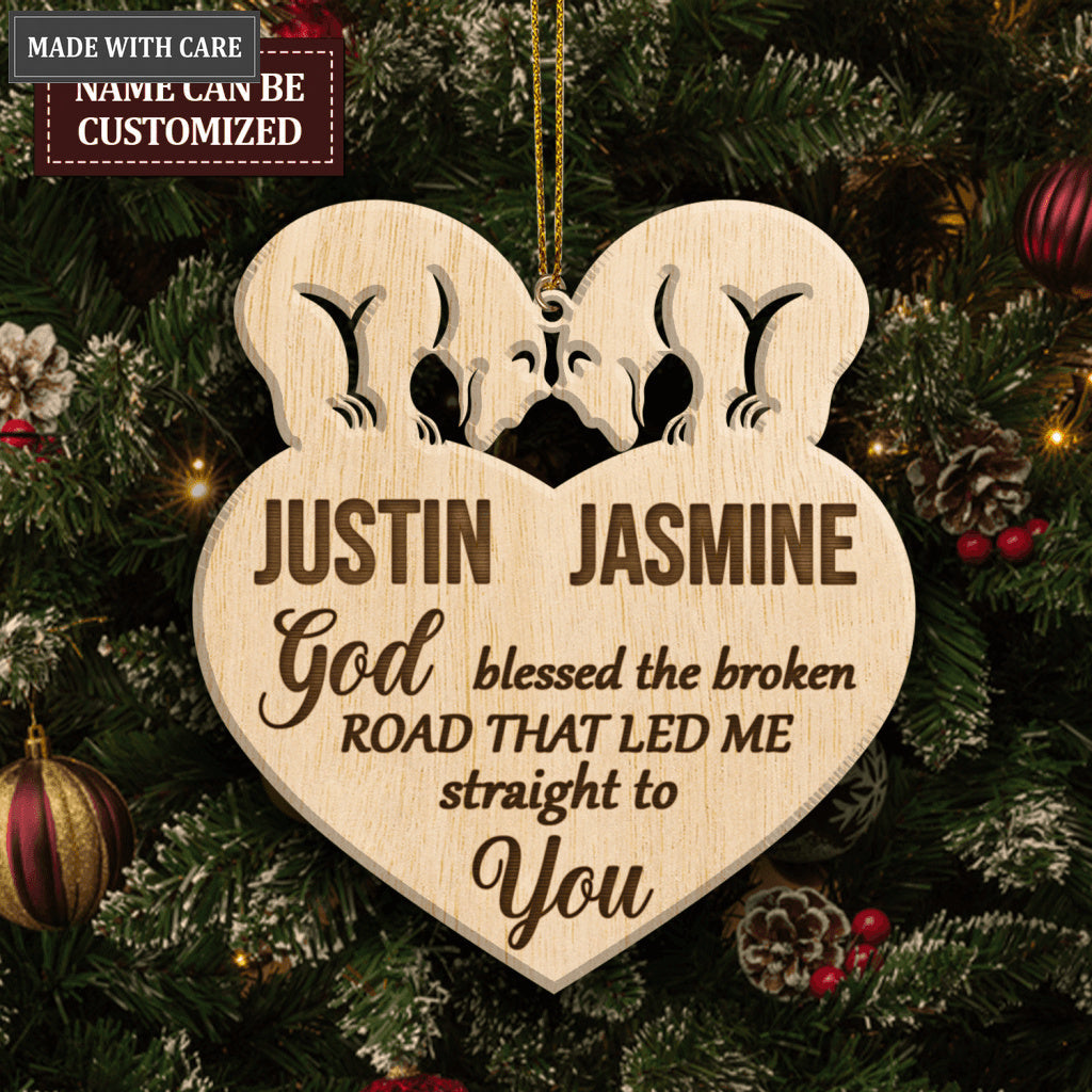 Bear Couple God Blessed Personalized Wood Engraved Ornaments