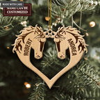 Heart Couple Horse Wood Engraved Ornaments