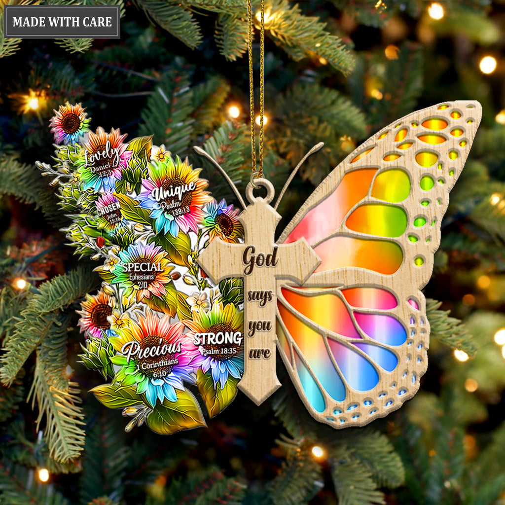 Rainbow Butterfly God Say You Are Wood Engraved Ornaments