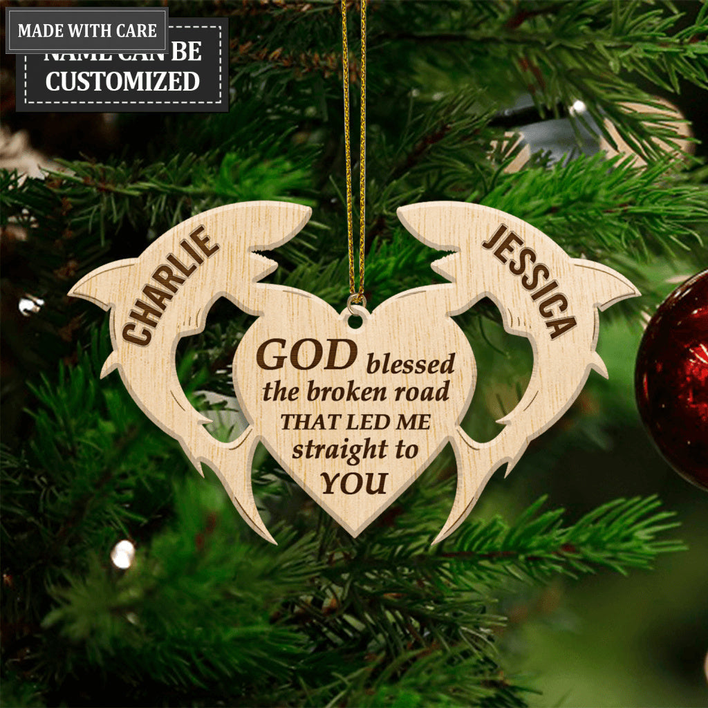 Shark Couple God Blessed Personalized Wood Engraved Ornament