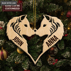Wolf Couple Heart Personalized Wood Engraved Ornaments