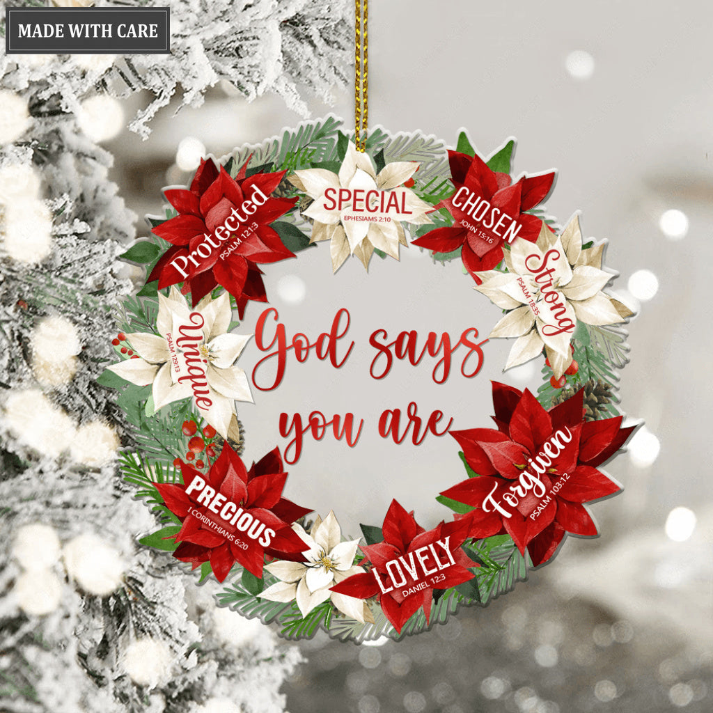 Poinsettia Wreath God Says You Are Ornament