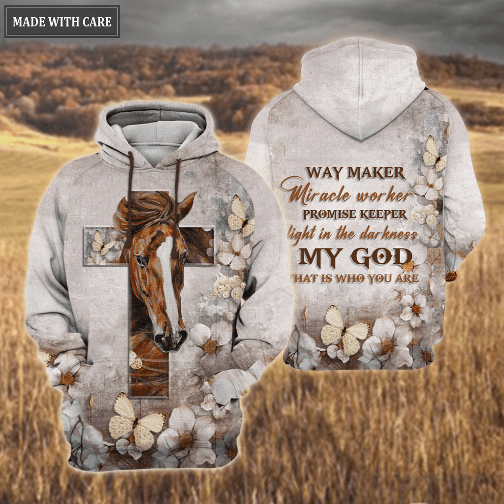 Elegant Flower Butterfly Horse Cross Way Maker Miracle Worker Hoodie