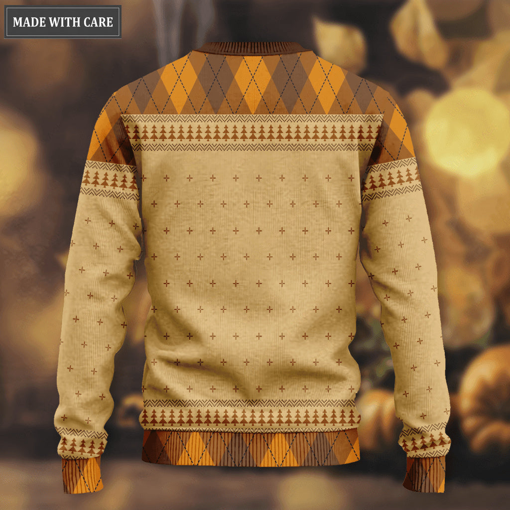 Fall Sunflower Pumpkin Wool Knitted Pattern Ugly Sweater