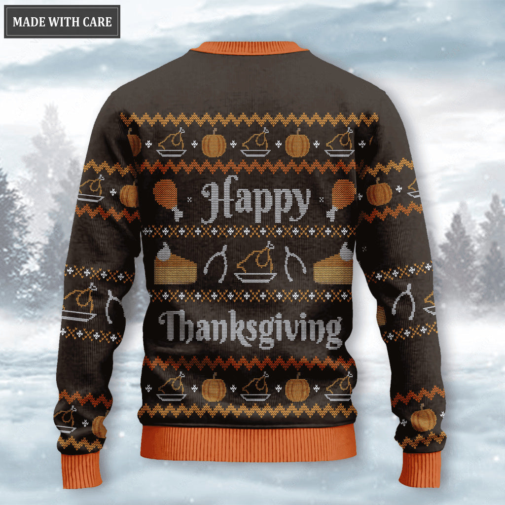 Happy Thanksgiving Sunflower Pumpkin Wool Knitted Pattern Ugly Sweater
