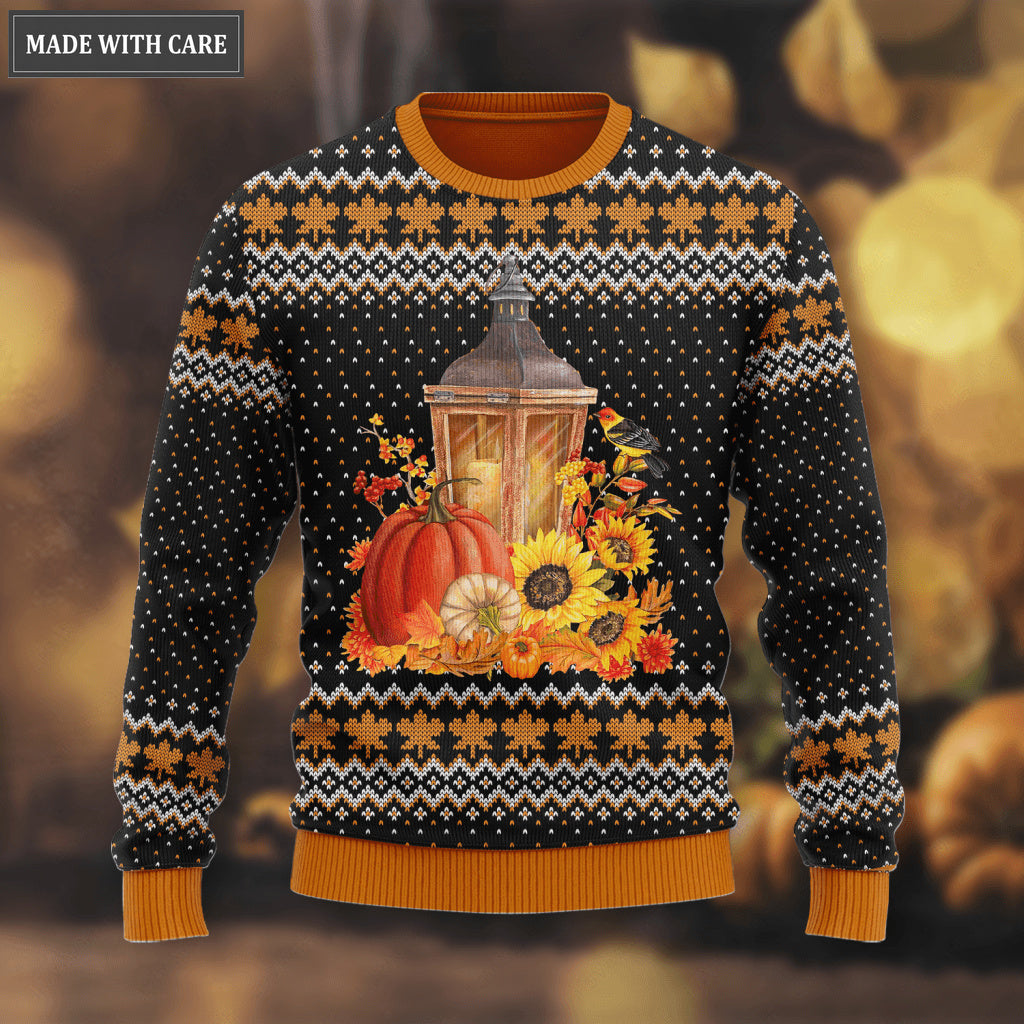 Thanksgiving Maple Pumpkin Floral Wool Knitted Pattern Ugly Sweater