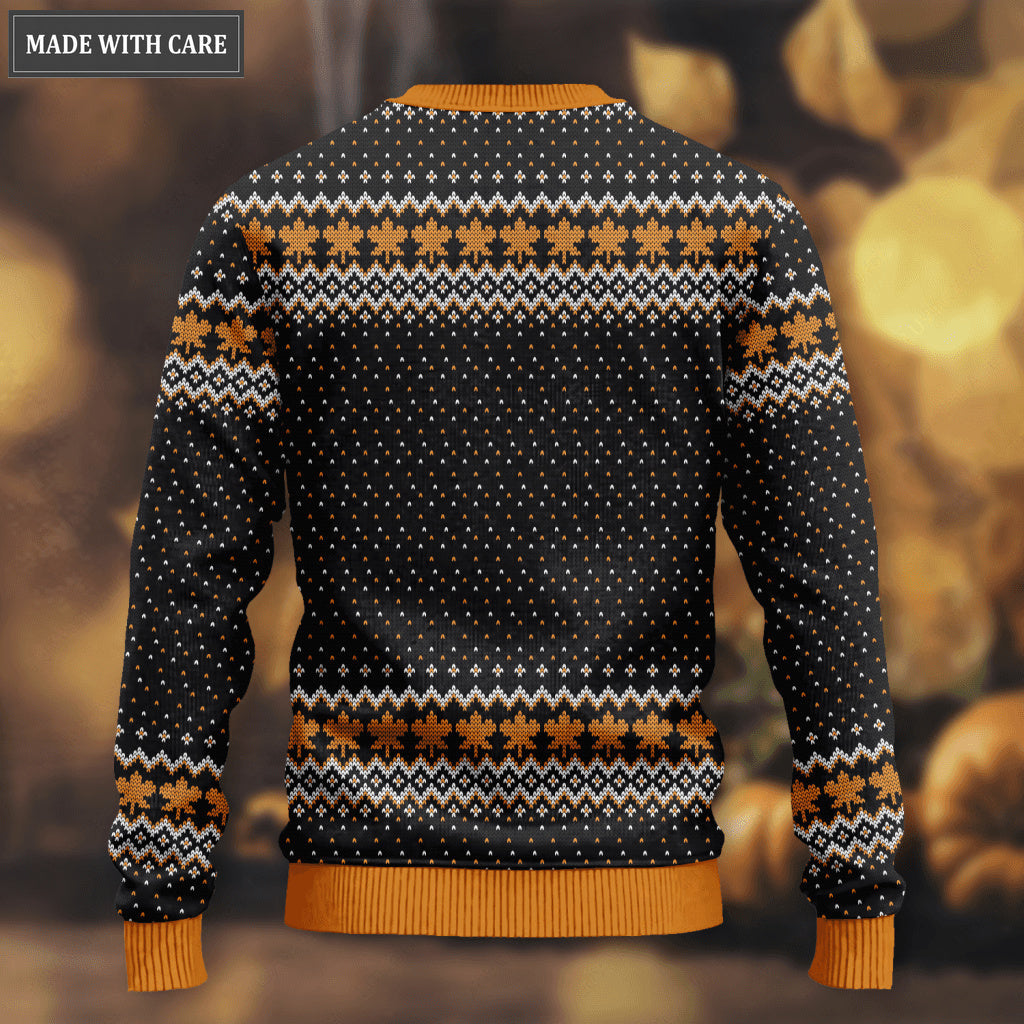 Thanksgiving Maple Pumpkin Floral Wool Knitted Pattern Ugly Sweater
