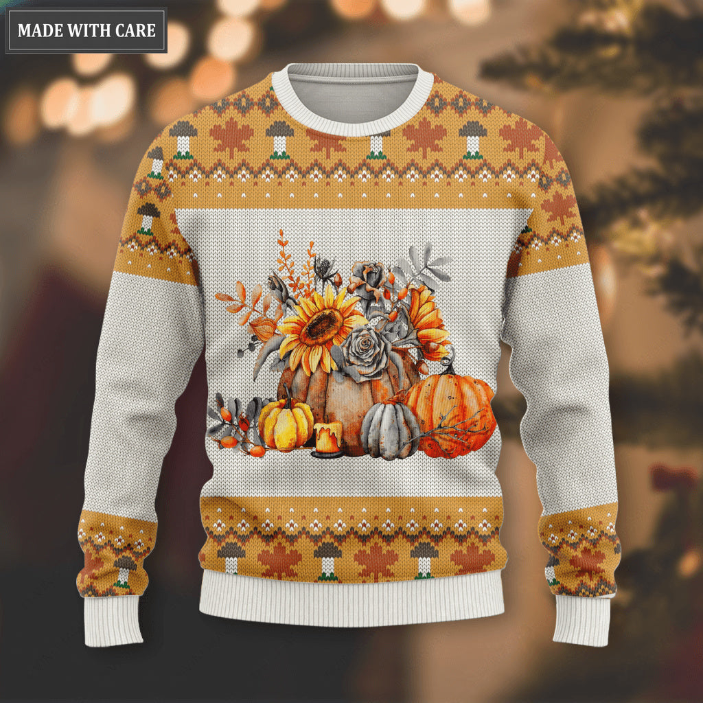 Thanksgiving Pumpkin Flower Wool Knitted Pattern There Is Always Ugly Sweater