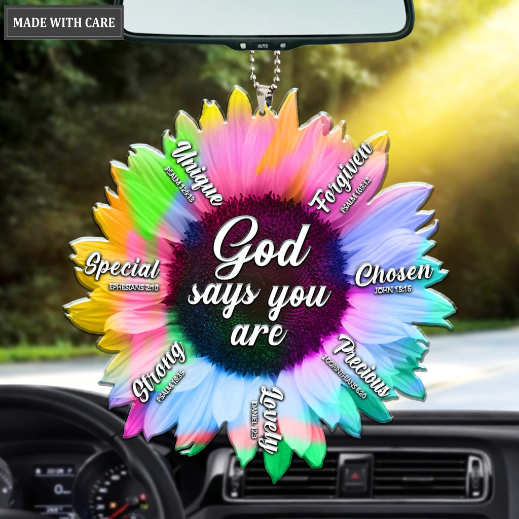 Rainbow Sunflower Sublimation God Says You Are Ornament
