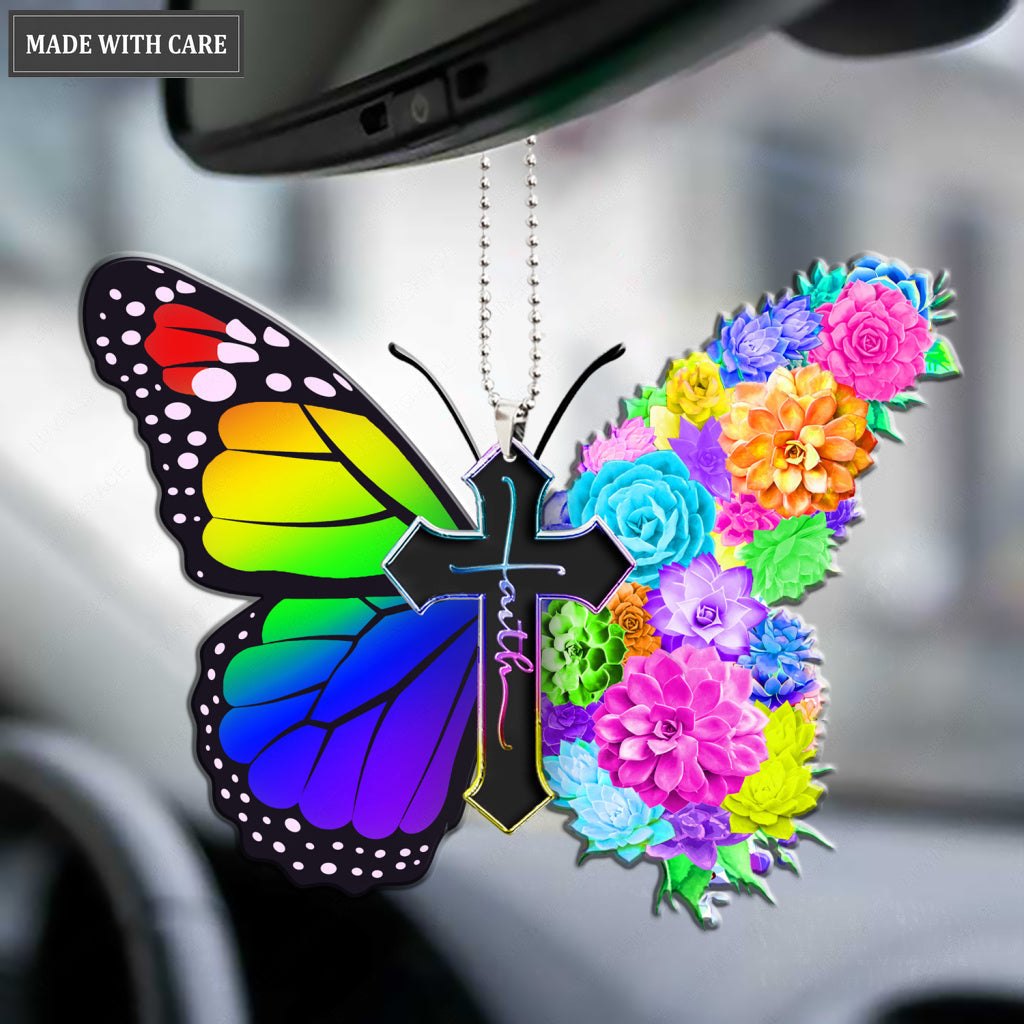 Succulent Butterfly Rainbow Faith Ornament
