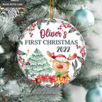 First Christmas Lovely Reindeer Pine Floral Personalized Ornament