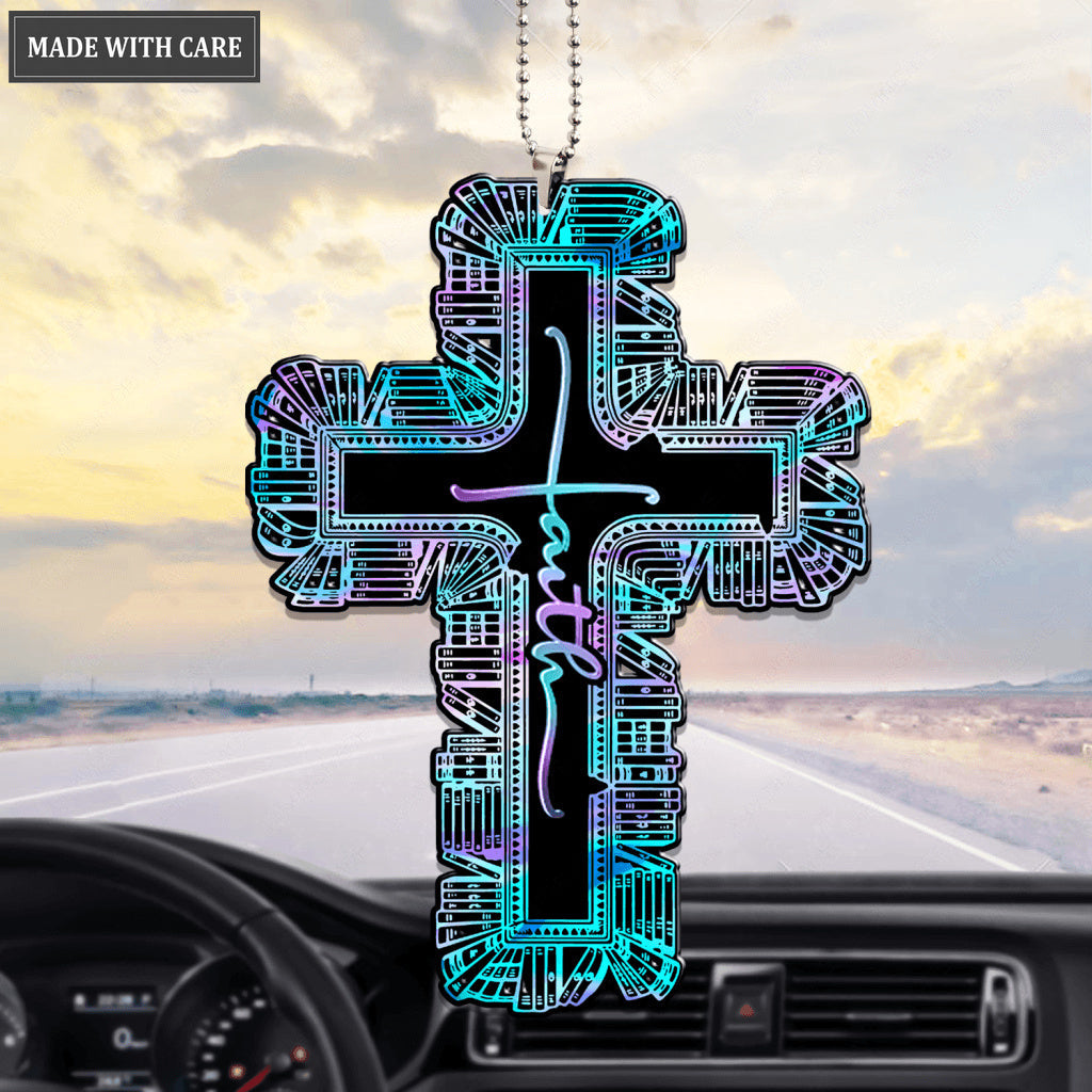 Hologram Bookshelf Faith Cross Ornament